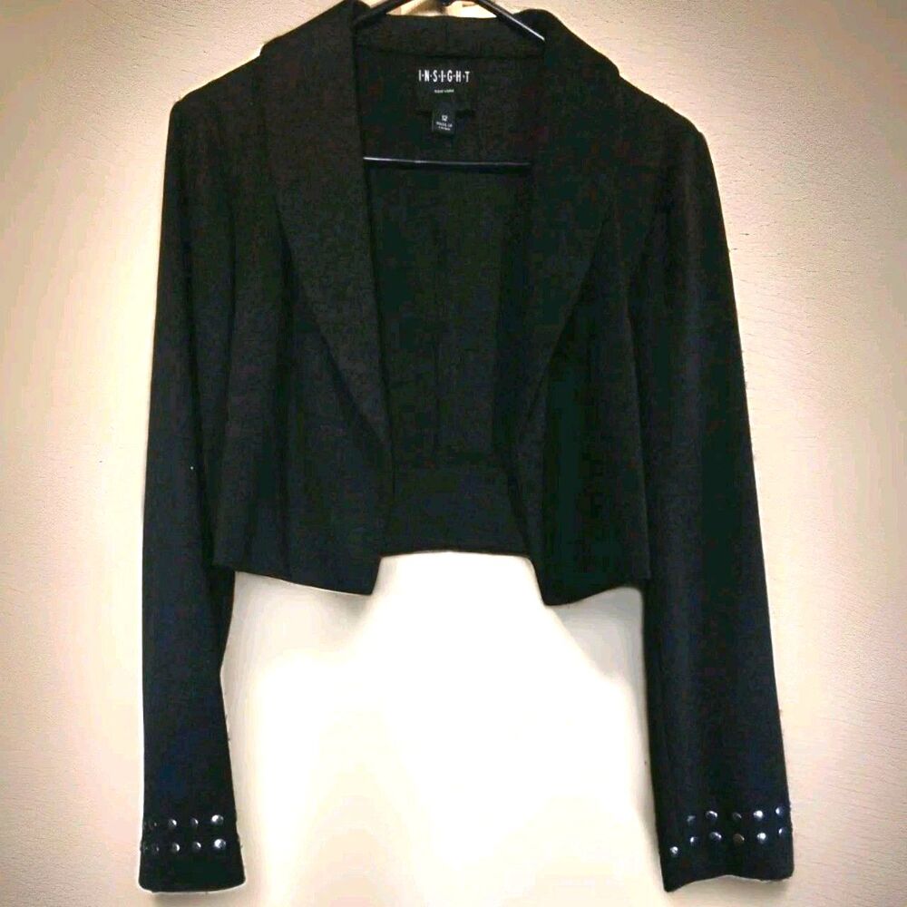 Insight Bolero Open Shrug Womens 12 Black Crop Studded Classic Edgy Chic Stylish